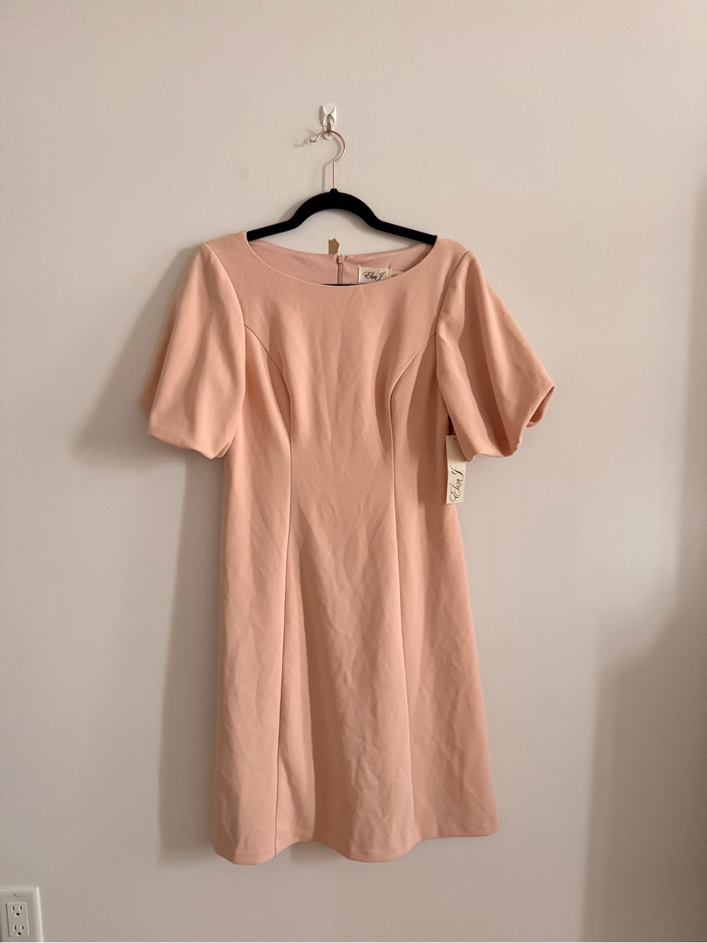 Eliza J Soft Blush Pink Midi Dress with Puff Short Sleeves